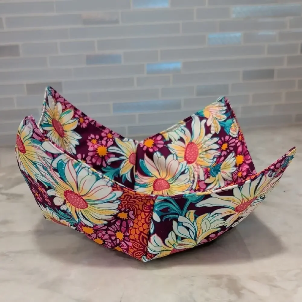 Sunflower Floral Bowl Cozy | Microwave Safe Soup Holder | Handmade Gift - Picture 6 of 7